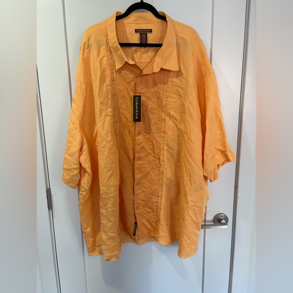 Cubavera Men's Vibrant Orange Apricot Cream Shirt Jacket